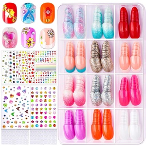 image:imageFANDAMEI Press On Nails for Girls 12 Style Press On Nails for Kids 6 Sheet Heart Fruit Flower Nail Stickers for Kids 3D Rhinestone Stickers Face Gems Mermaid Colorful Nail Art Kit for Girlsshort oval glossymermaidfrench tipsglitter