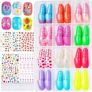 image:imageFANDAMEI Press On Nails for Girls 12 Style Press On Nails for Kids 6 Sheet Heart Fruit Flower Nail Stickers for Kids 3D Rhinestone Stickers Face Gems Mermaid Colorful Nail Art Kit for Girlsshort oval ombreglitterpolka dotscandy
