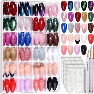 image:imageFANDAMEI Press on Nails 24 Colors 576PCS Press on Nails Almond Matte Glossy Fake Nails Short Almond Glitter Fake Nails Press on Nails French Tip Natural for Nail Artcat eyeglossyglitterfrench almond nails