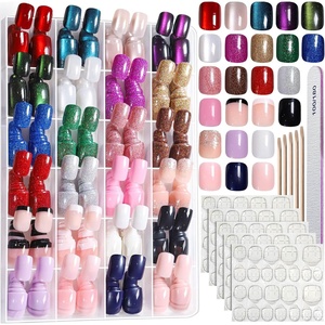 image:imageFANDAMEI Press on Nails 24 Colors 576PCS Press on Nails Short Square Matte Glossy Glitter Nails Short Round Natural Fit Lightweight Fake Nails Natural for Nail Artcat eyeglossyglitterfrench tip