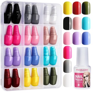image:imageFANDAMEI Press on Nails Short 12 Packs 288PCS Press on Nails Short Round 12 Glossy Bright Color Fake Nails Super Natural Lightweight False Nails with Nail Glue for Nail Art