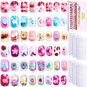 image:imageFANDAMEI Press on Nails for Girls 6 Styles 144PCS Press on Nails for Kids Little Girl Nails Press on Short Round with Nail Charms and Gems Fake nails for Kids Girls with Adhesive Tabscandyflowerfruitstar