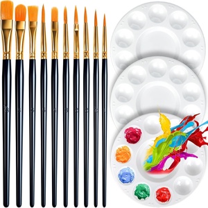 image:imageFANDAMEI Round Paint Tray Palettes and Paint Brushes Set Paintbrushes 3 PCS Plastic Paint Palettes Pallets 10 PCS Acrylic Paint Brushes Nylon Hair Painting Brushes for Acrylic Oil WatercolorBlack