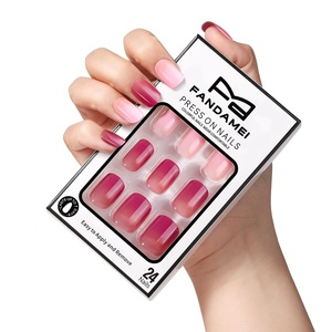 image:imageFANDAMEI Short Press on Nails 24PCS Press on Nails Short Round 12PCS Purple with 12PCS Pink Glossy Natural Fit Lightweight Gel Square