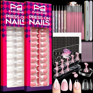 image:imageFANDAMEI Nail Kit With Nail Tips Press On Nails Nail Art Kit Nail Tools Nail Art Brushes Nail Stand Dotting Tools French Tip Nails Full Cover Almond Shape Tools For DIY Nails At Home Salon